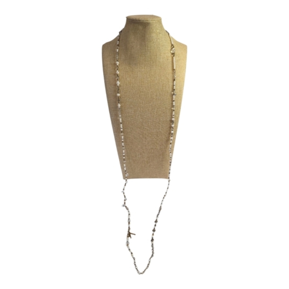 SILPADA Stardust 54 Sterling Silver Brass Pearl Crystal Beaded Necklace - Picture 4 of 12